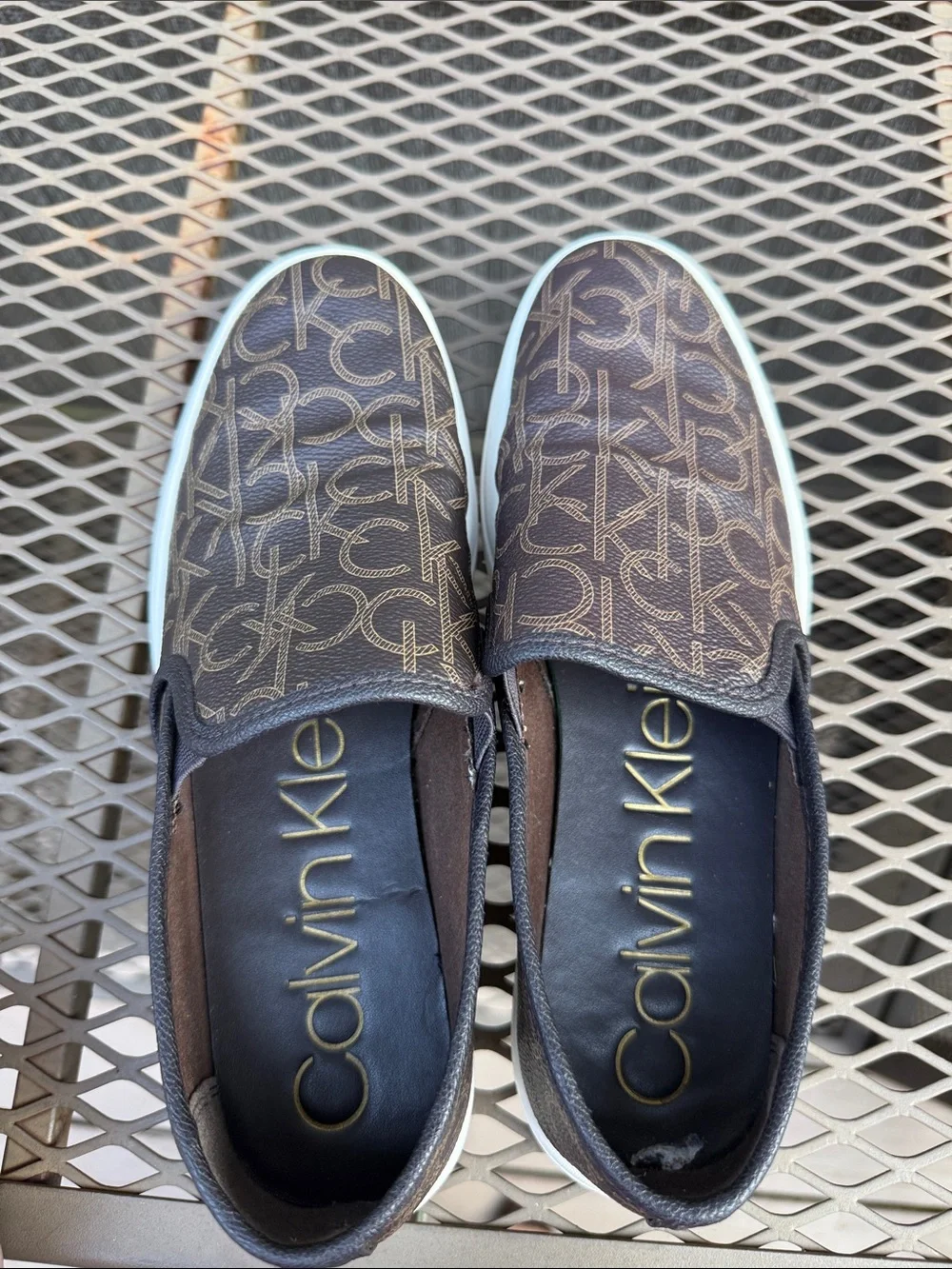 Calvin Klein Women's Black Logo Slip-On Loafer with White Sole
